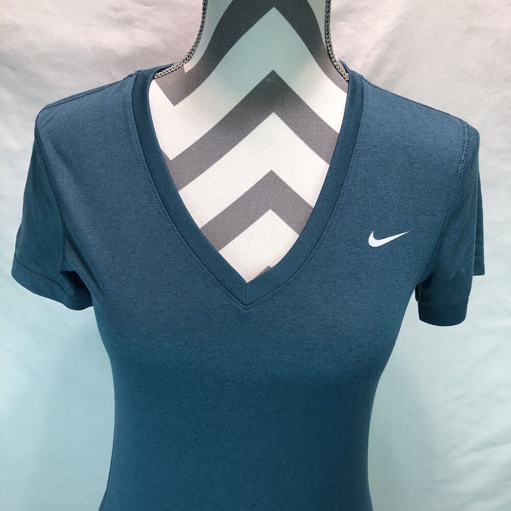 NIKE DRI FIT 709010 Emerald Green V Neck Regular Fit Running T Shirt XS MMM8